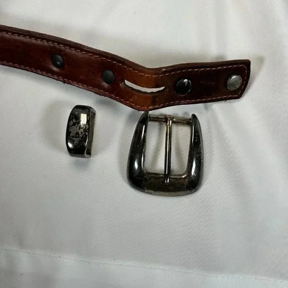 Badger Brown Leather Braided Moose Detail Removable Buckle Belt 46.5” Long - Picture 8 of 10